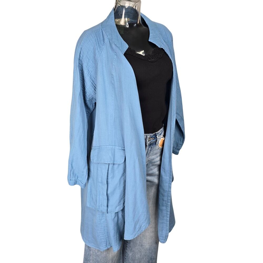 The Paper Lace Asymmetrical Lagenlook Duster Shrug Blue Cotton Boho Size M